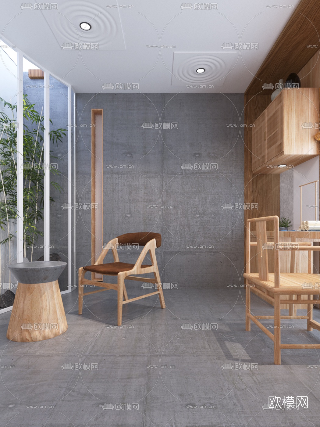 现代民宿起居室书房3d模型