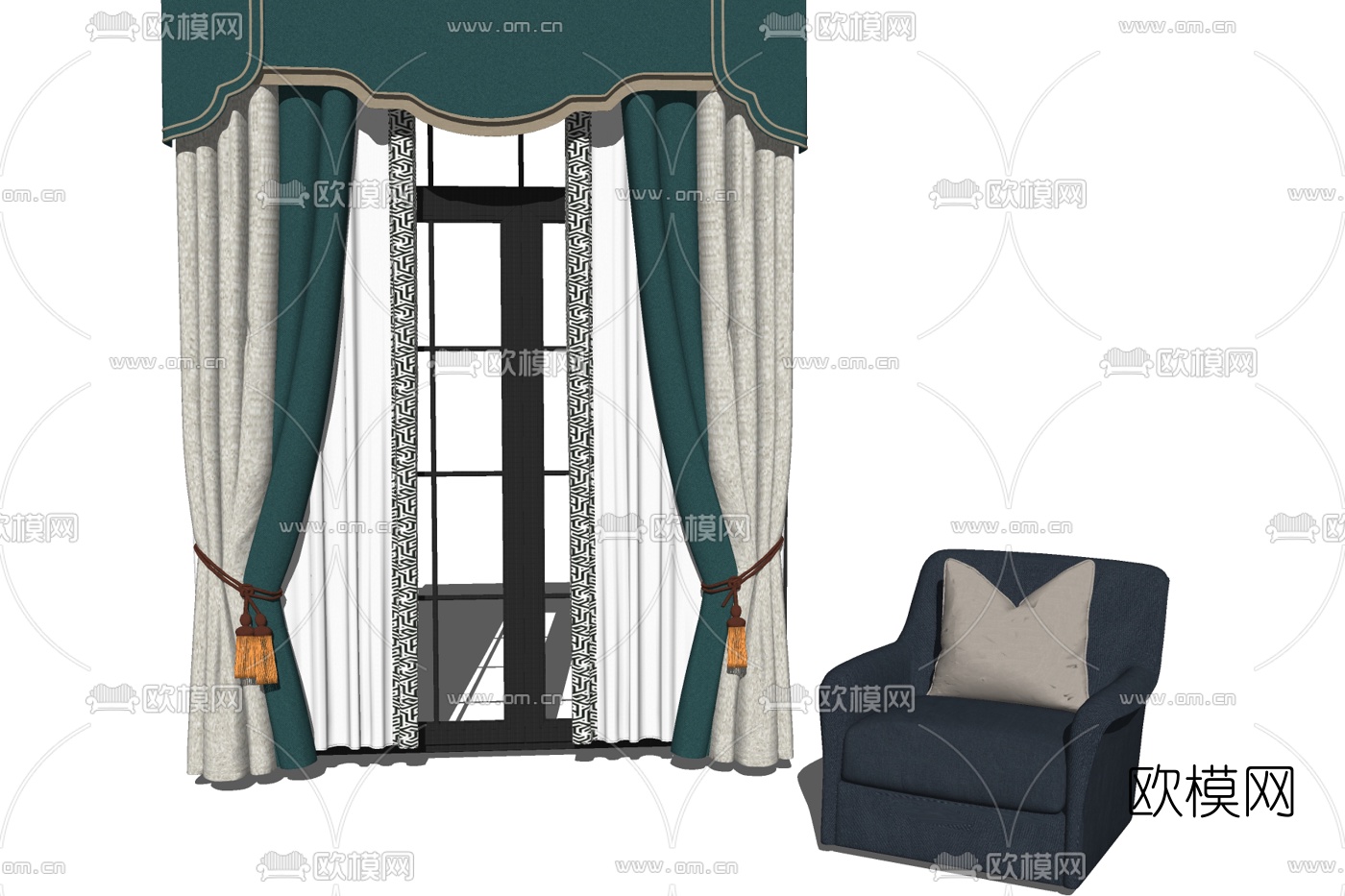 现代布艺休闲沙发su模型下载