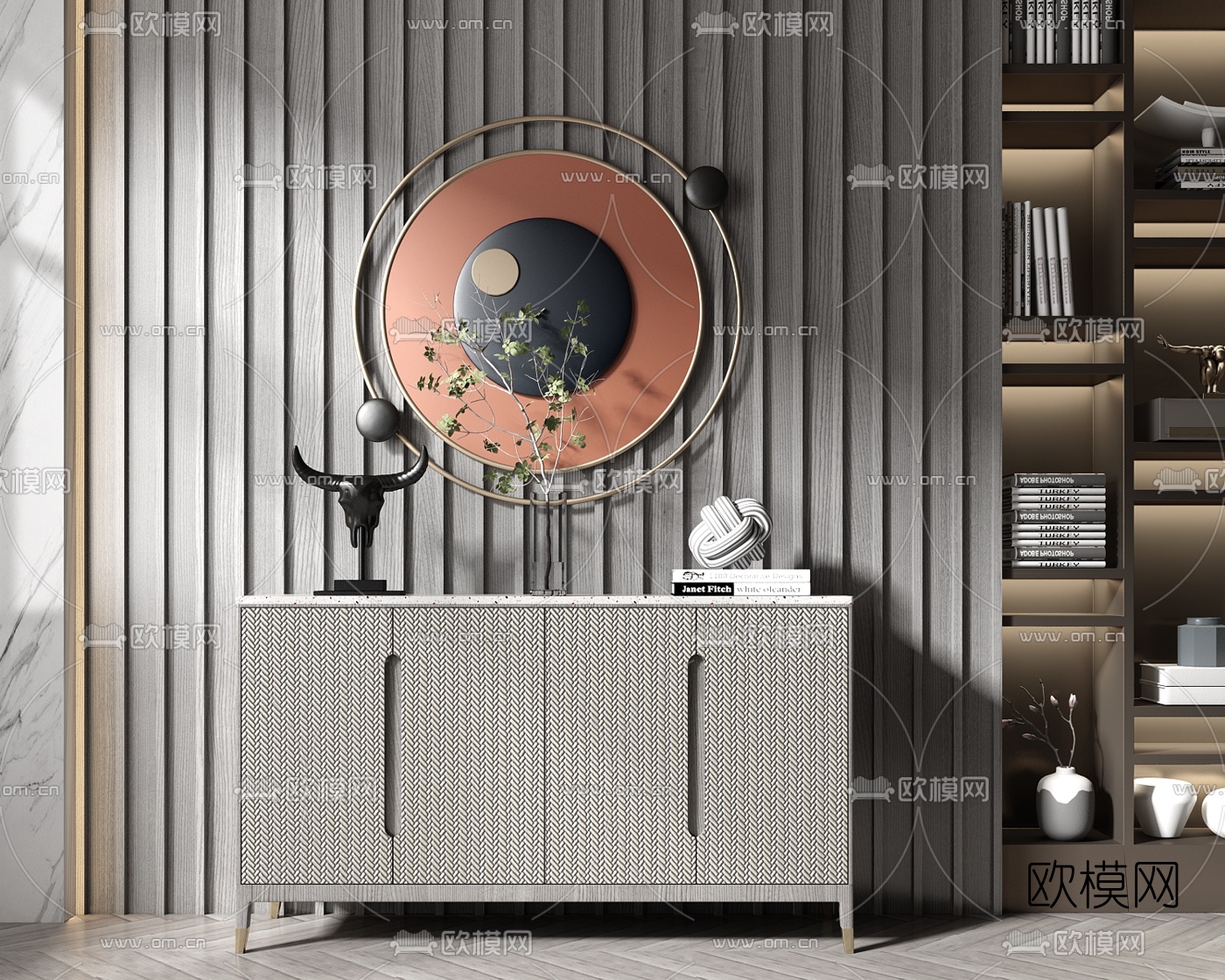 现代轻奢端景柜su模型下载（渲染图1）