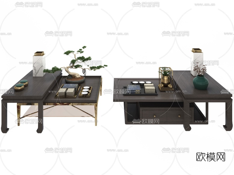 新中式实木茶几3d模型下载