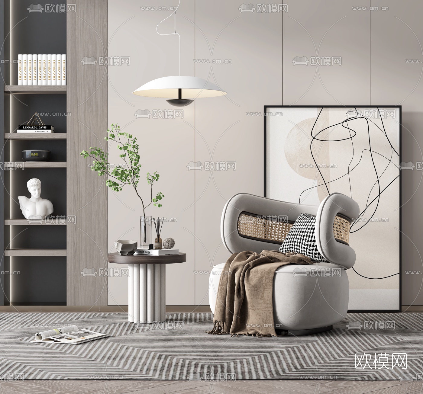 现代布艺单人沙发角几3d模型下载