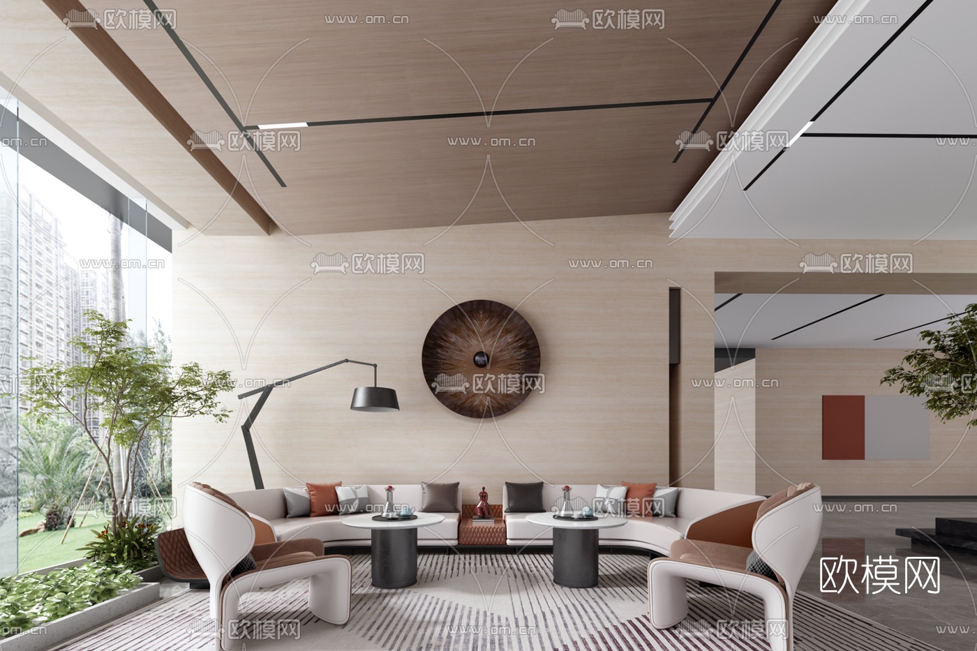 舍致设计 现代弧形沙发组合3d模型下载（渲染图1）