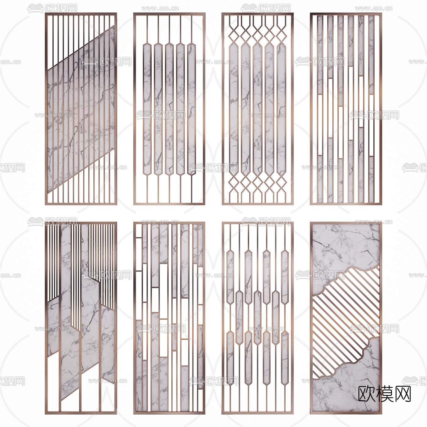 现代轻奢屏风3d模型下载