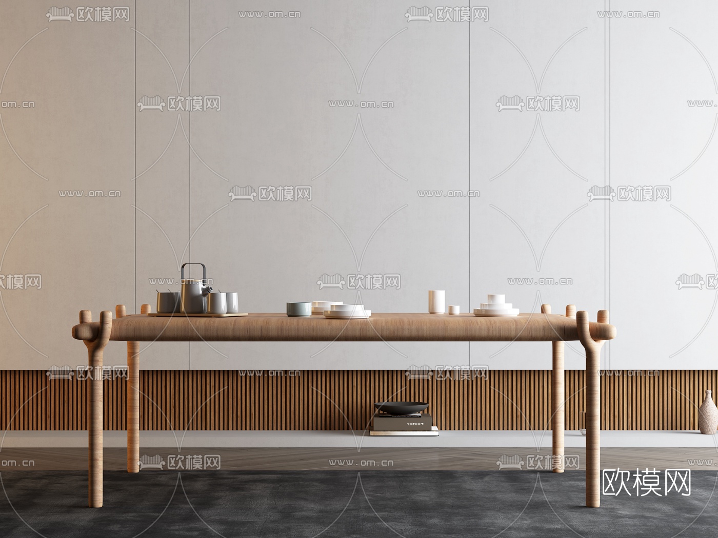 北欧原木茶桌3d模型下载