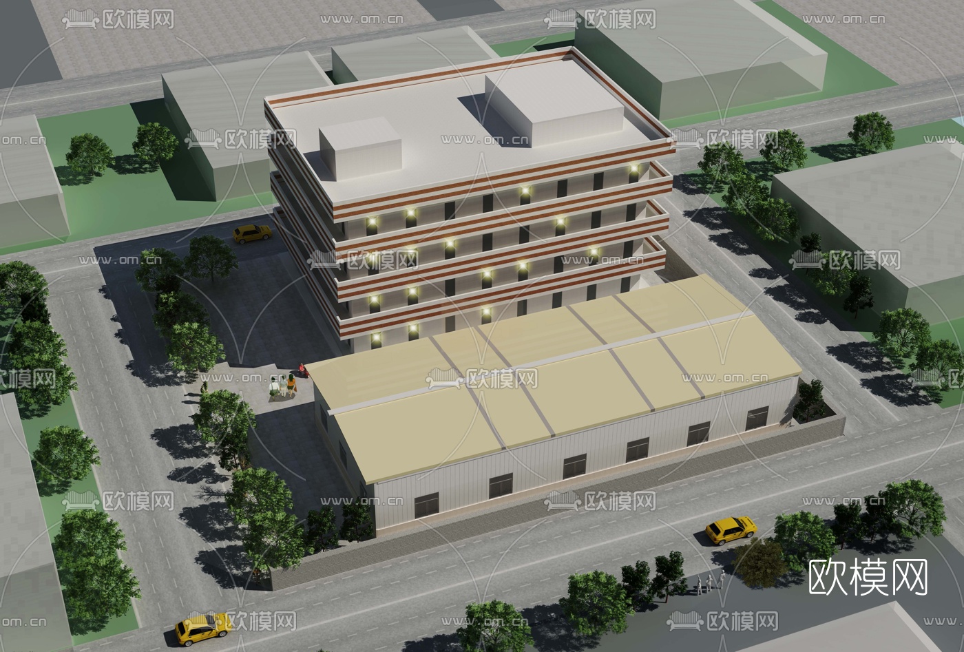 现代仓库鸟瞰免费3d模型下载