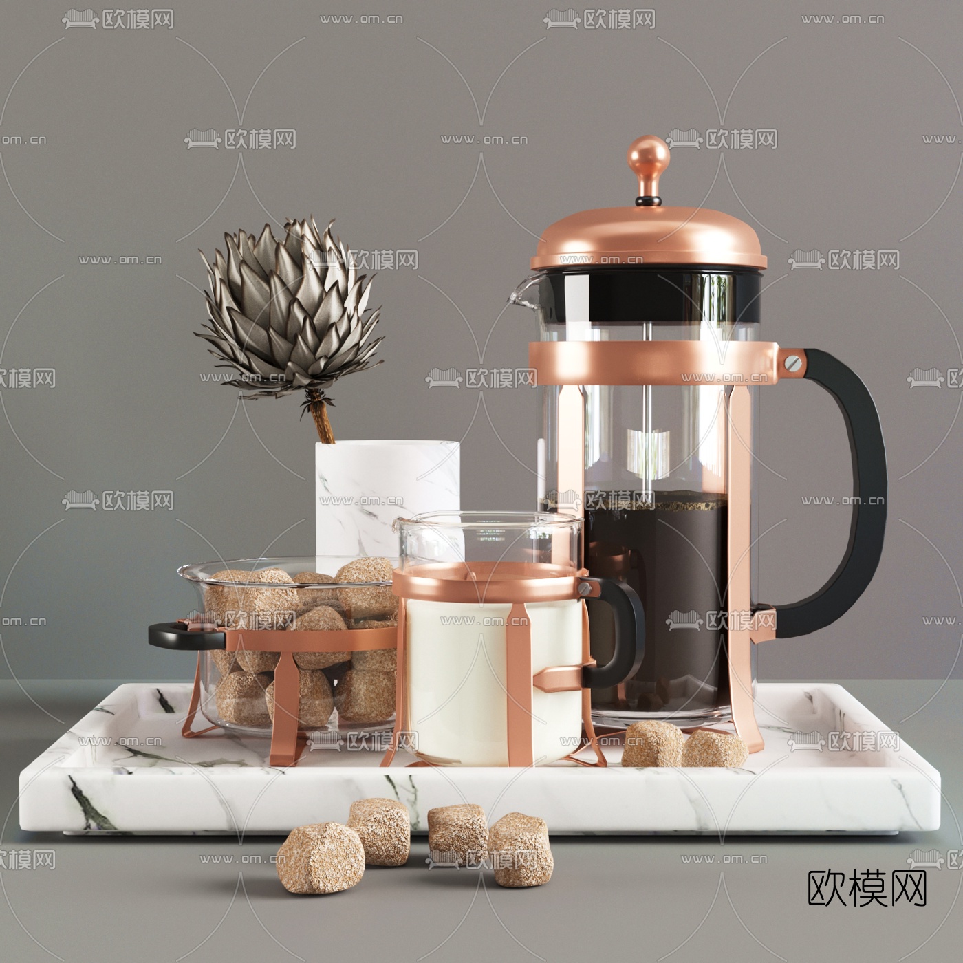 现代咖啡茶具3d模型下载（渲染图1）