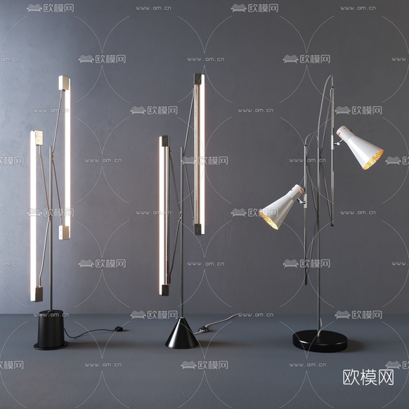 现代铁艺灯管落地灯3d模型下载