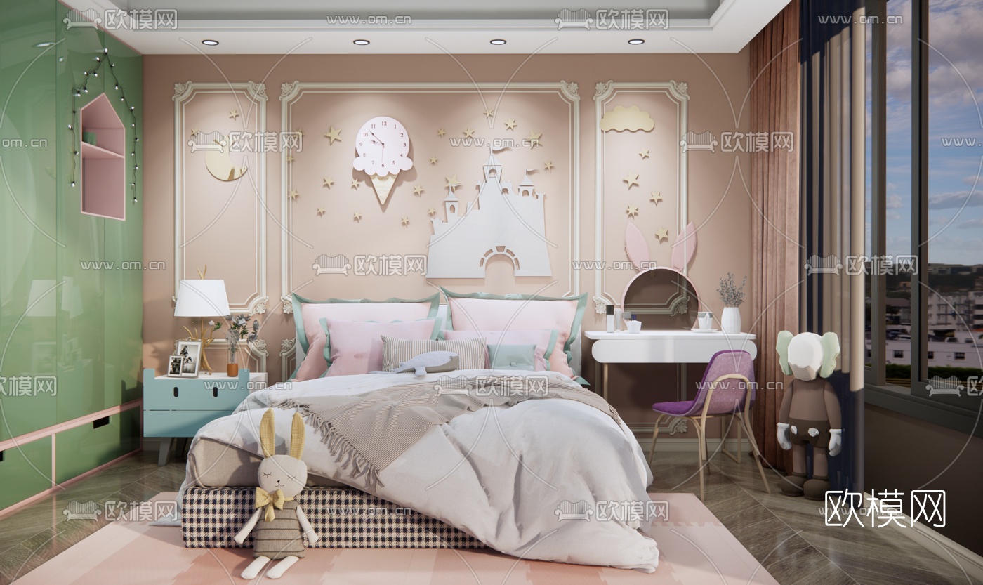 法式女孩房卧室su模型下载