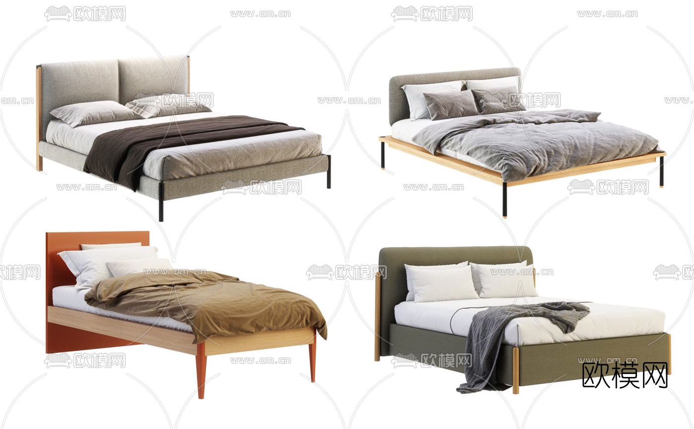 Molteni&C 现代布艺双人床3d模型下载
