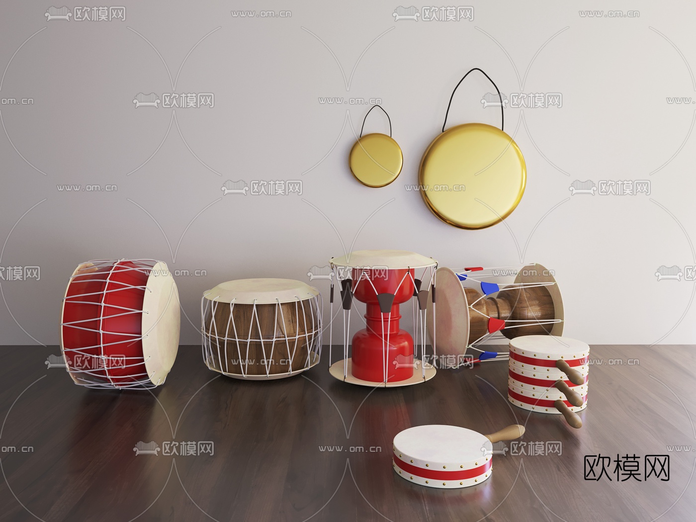 现代锣鼓乐器3d模型