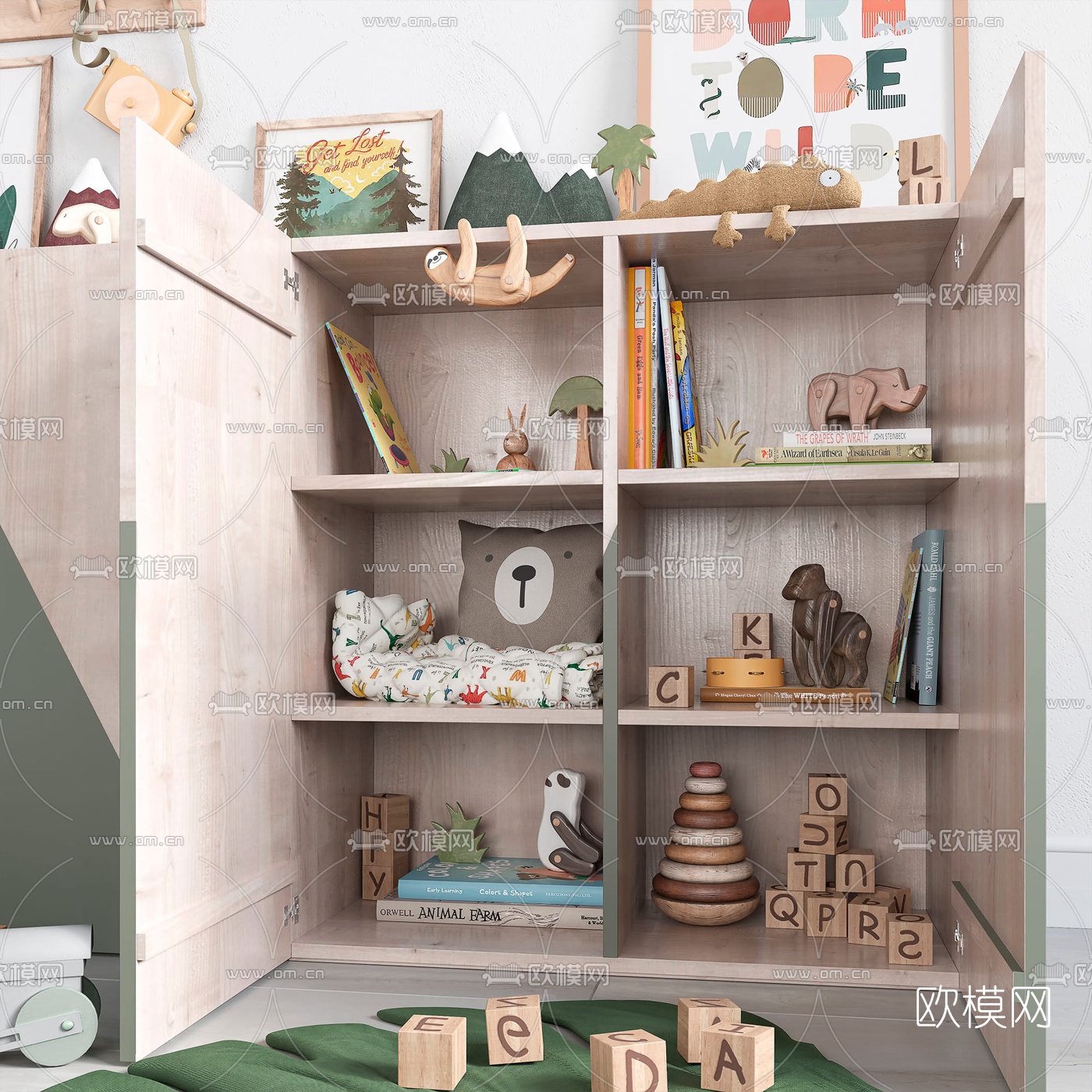 北欧儿童柜儿童玩具3d模型下载（渲染图2）