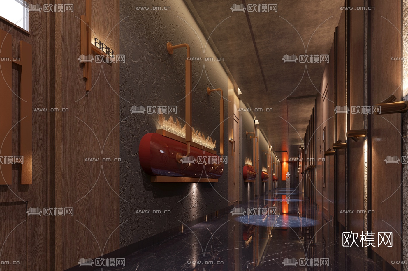 新中式足疗会所走廊过道3d模型
