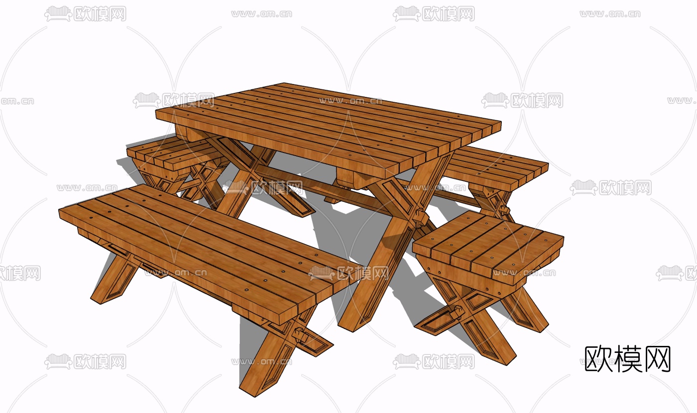 现代实木餐桌椅免费su模型下载