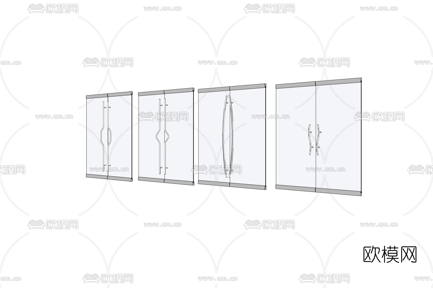 现代玻璃双开门免费su模型下载
