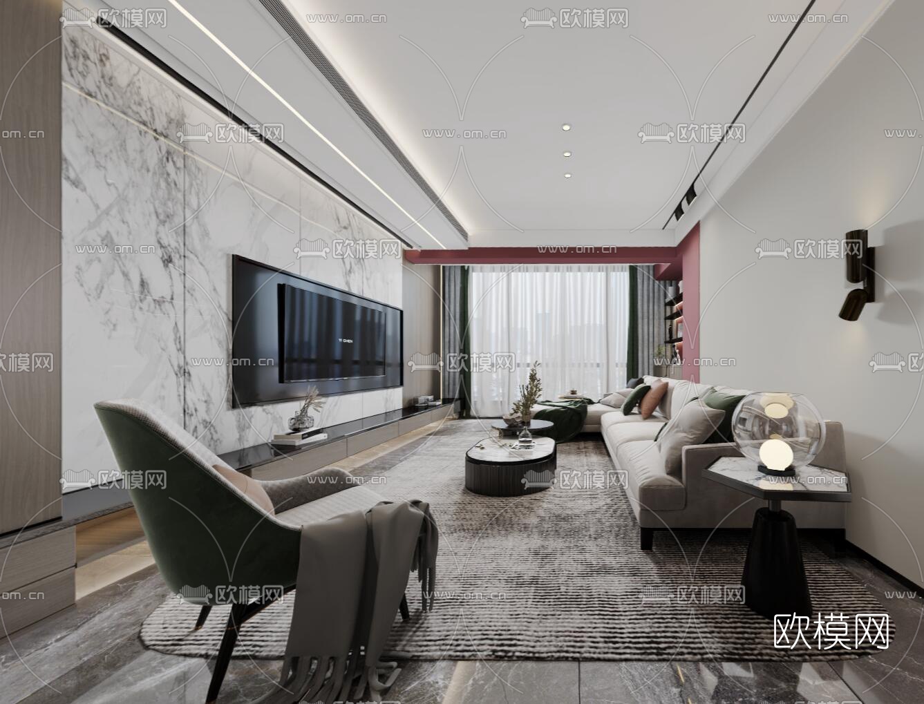 现代轻奢客厅餐厅vr全景3d模型