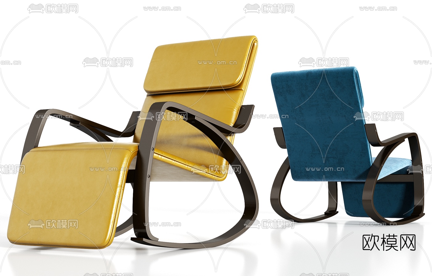 现代轻奢皮革休闲椅su模型下载（渲染图1）