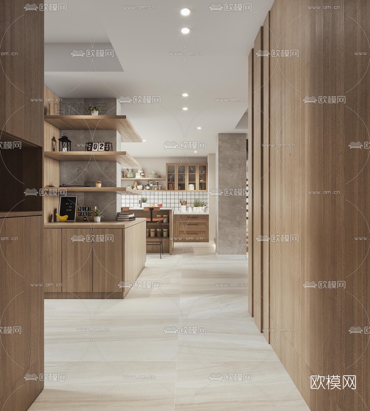 北欧复式客厅厨房3d模型