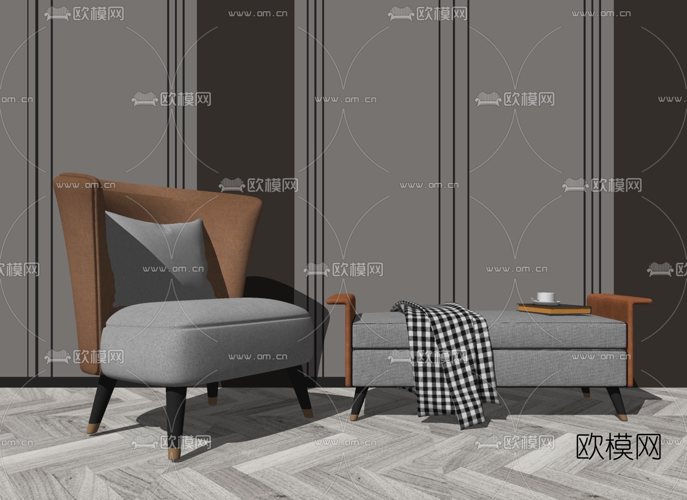 现代布艺休闲沙发su模型下载