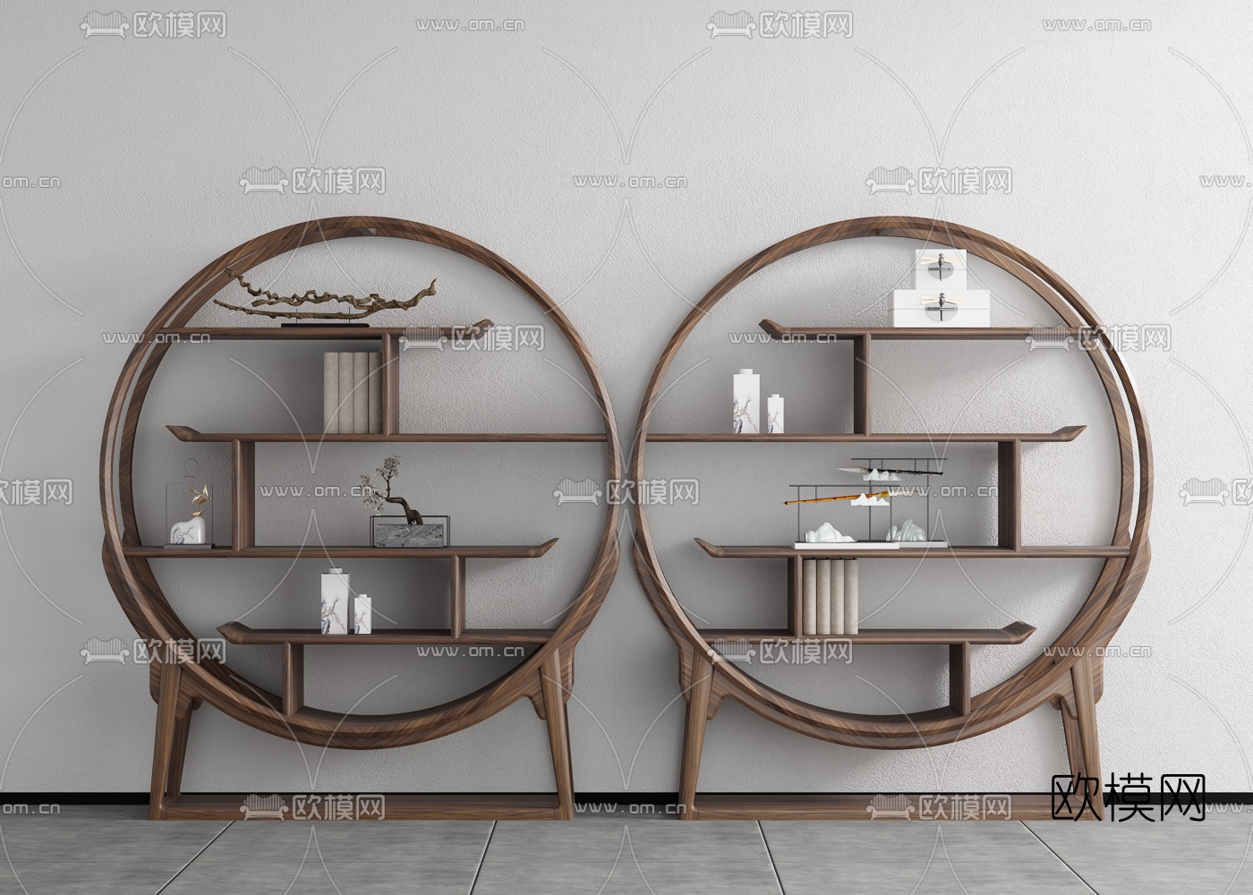 新中式实木博古架3d模型下载