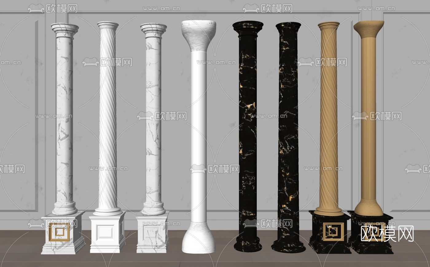 简欧大理石镀金罗马柱su模型下载