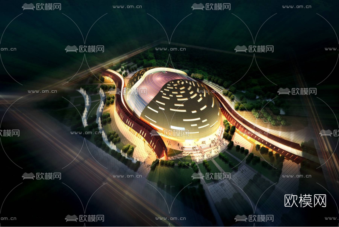 现代体育馆外观鸟瞰3d模型下载（渲染图3）