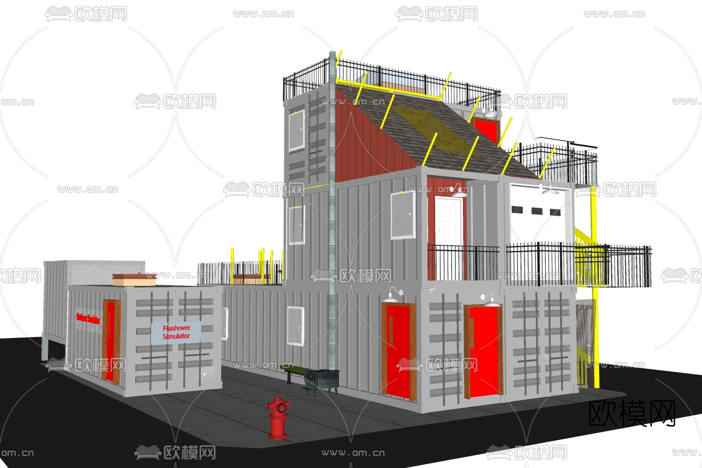 工业风集装箱房su模型下载
