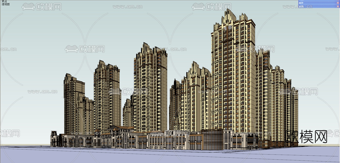 新古典超高层公寓楼su模型下载（渲染图8）