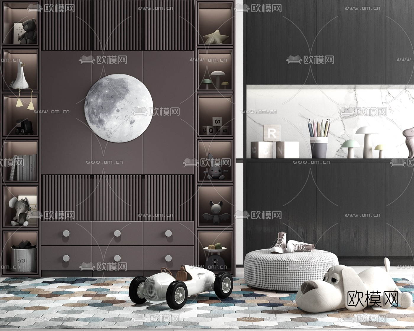 现代儿童柜玩偶玩具3d模型下载