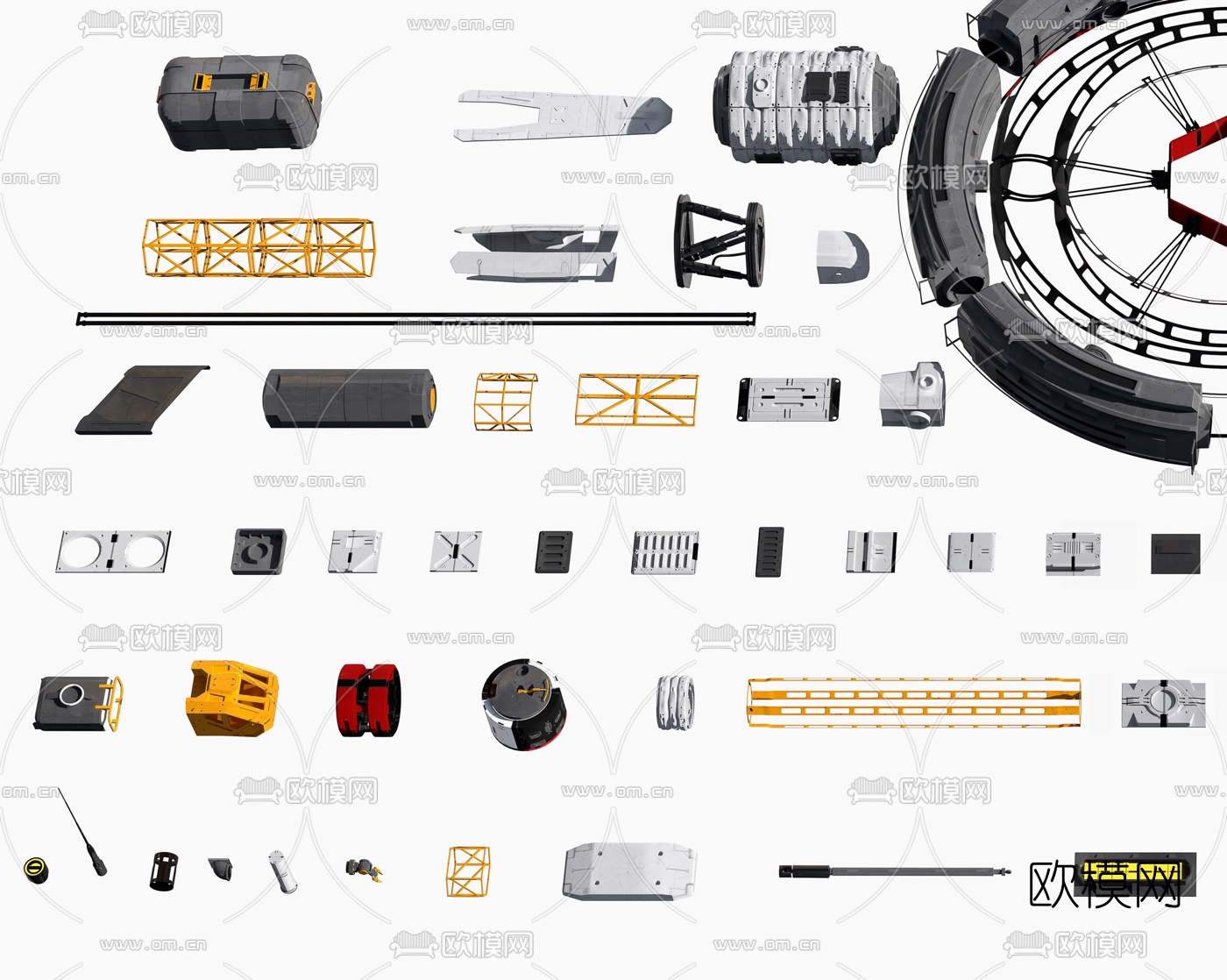 现代未来科幻飞船零部件3d模型下载（渲染图4）