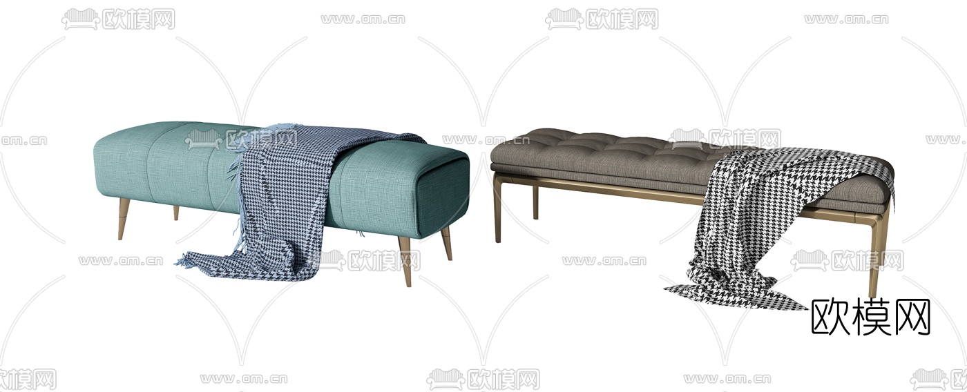 现代布艺床尾脚踏3d模型下载（渲染图3）
