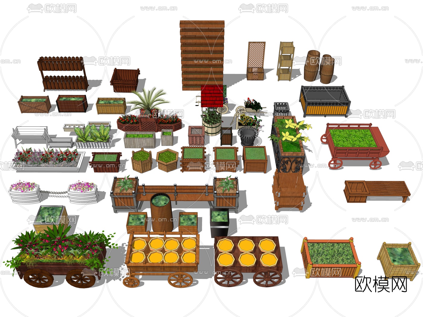 现代花箱花坛盆栽su模型下载（渲染图1）