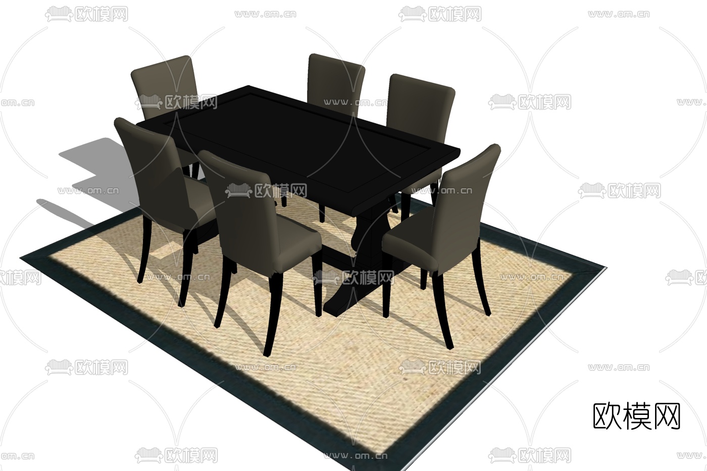 现代条形餐桌椅免费su模型下载