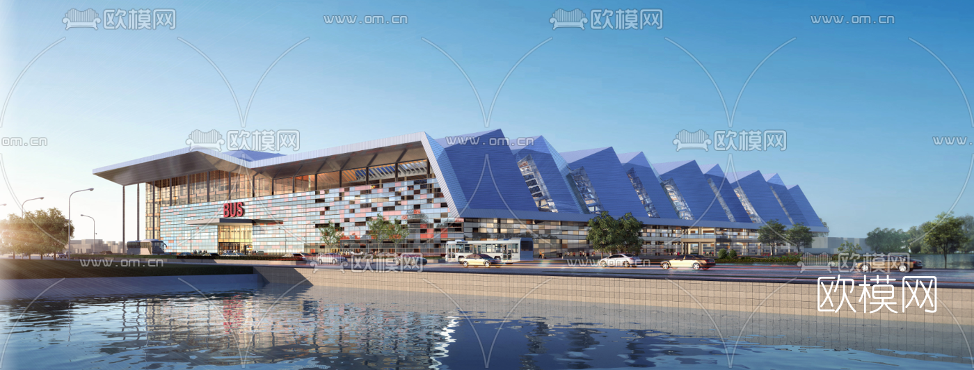 现代汽车站su模型下载（渲染图1）