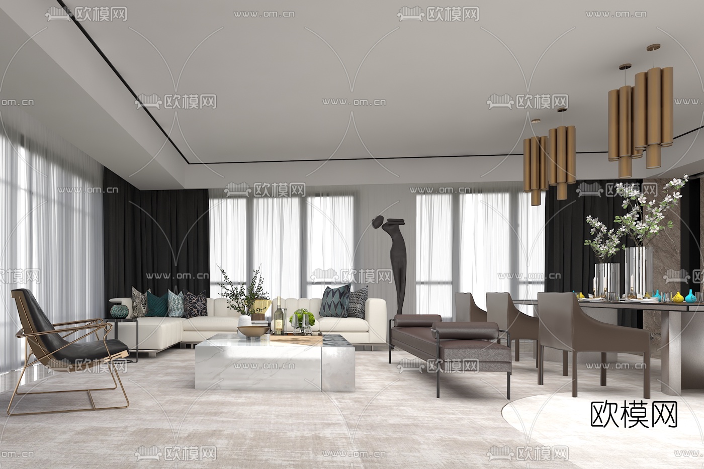 现代客厅餐厅免费3d模型