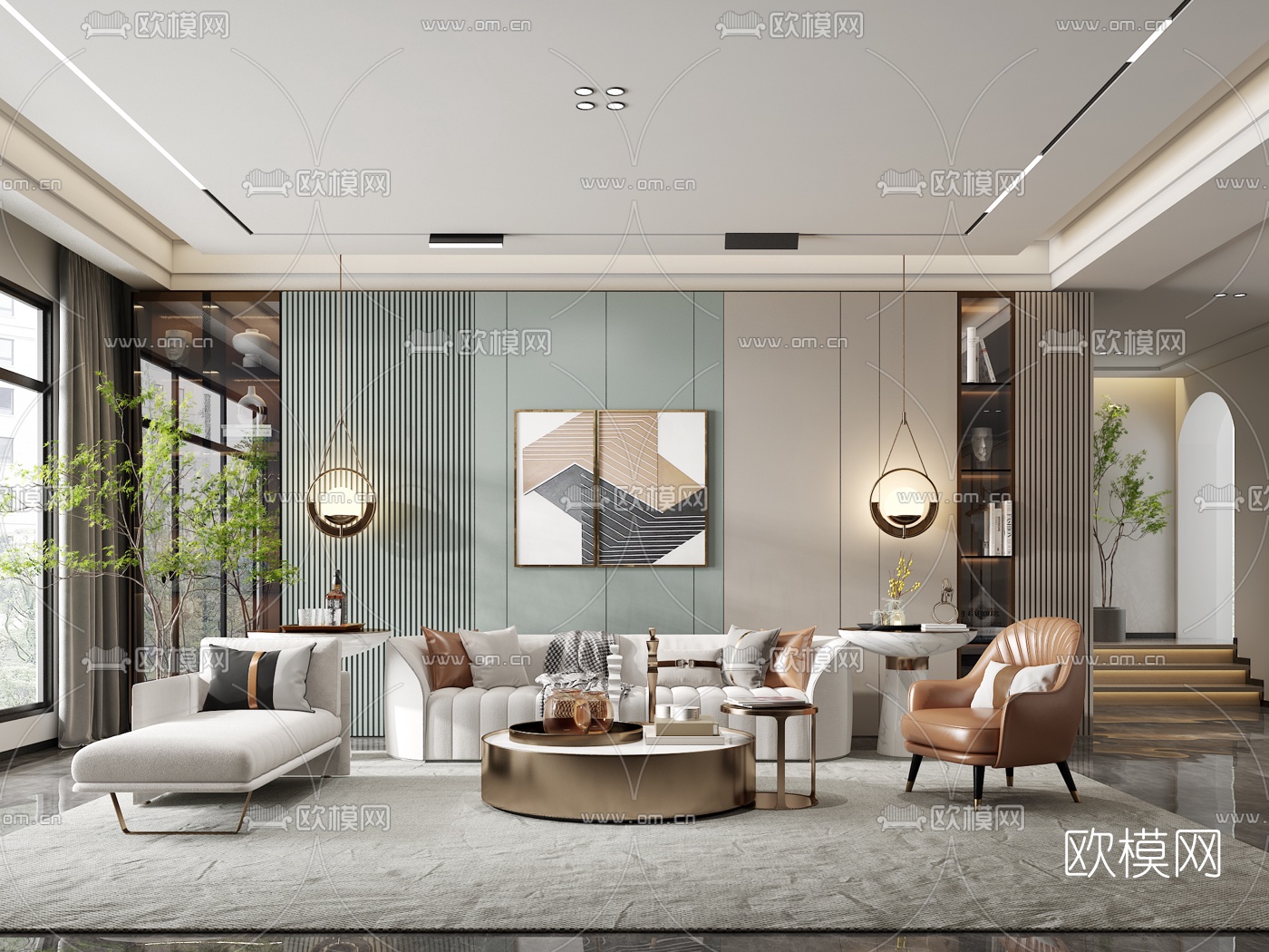 现代布艺沙发组合3d模型