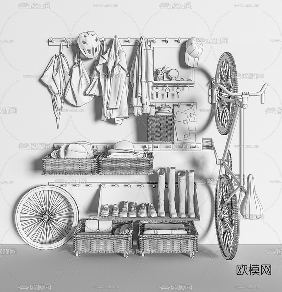 北欧入户衣帽收纳架鞋架3d模型下载(渲染图2)