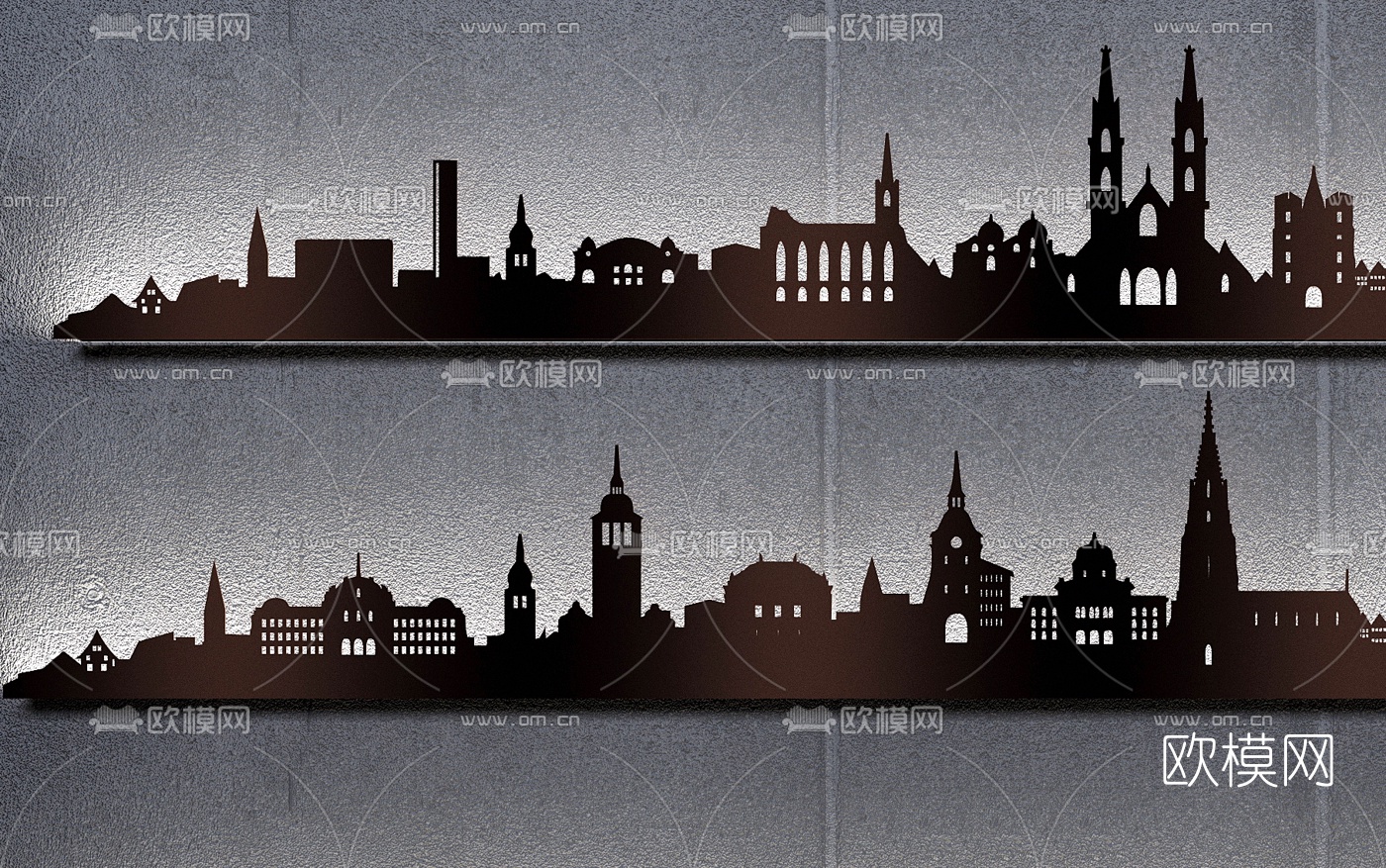 欧式都市剪影挂饰3d模型下载（渲染图2）