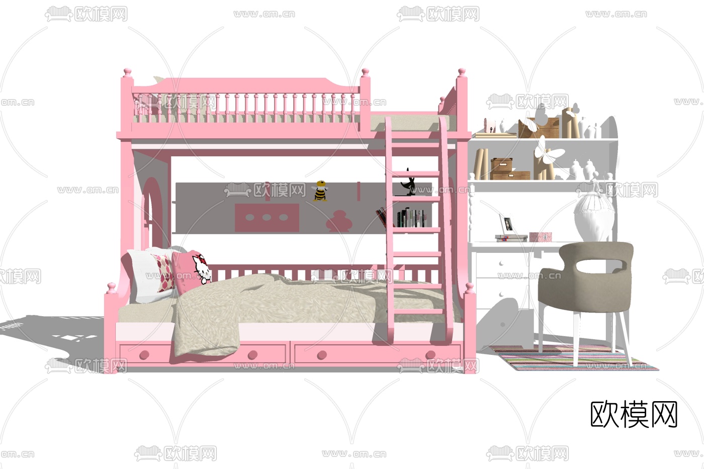 现代儿童高低床免费su模型下载