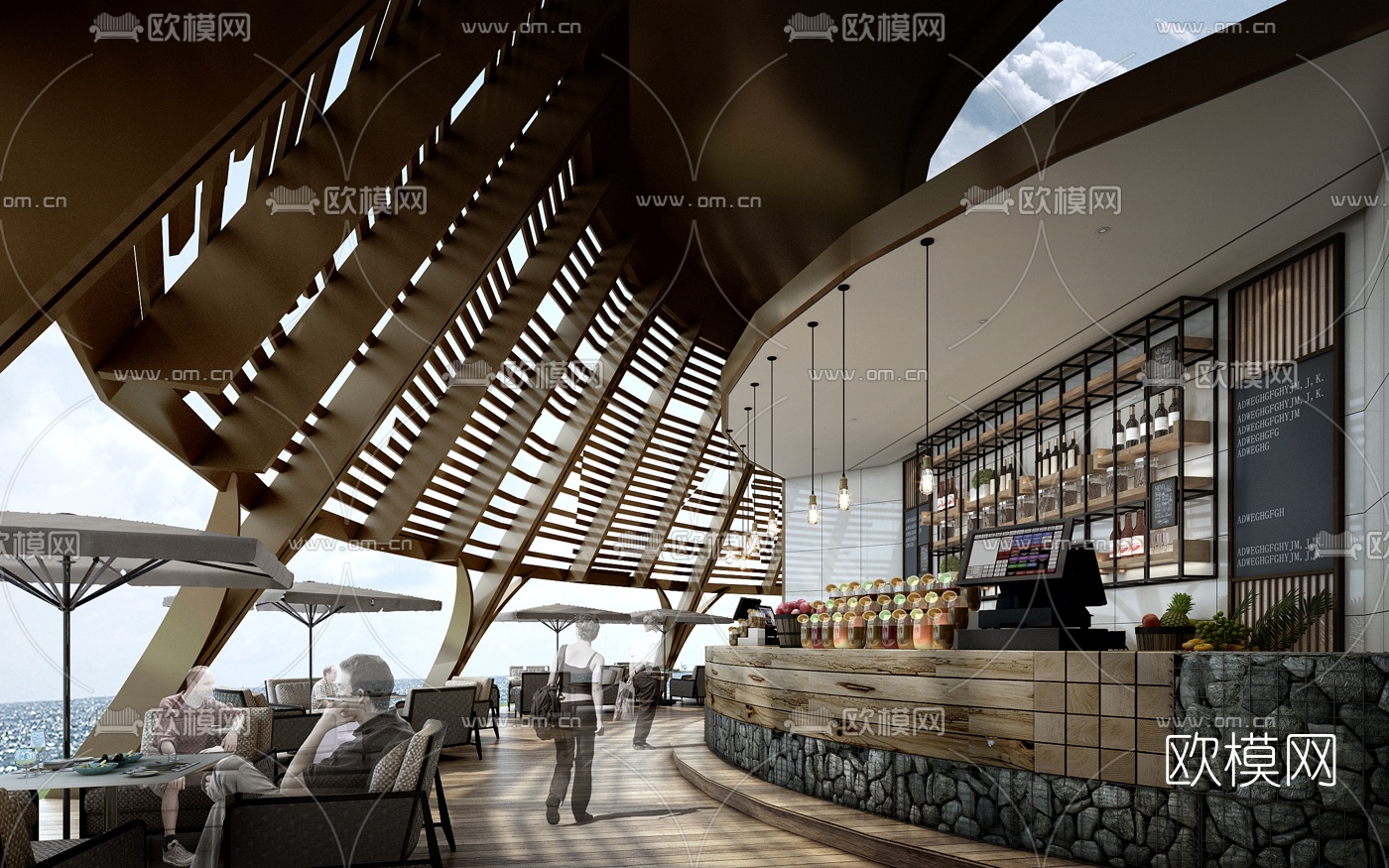 现代酒店西餐厅3d模型