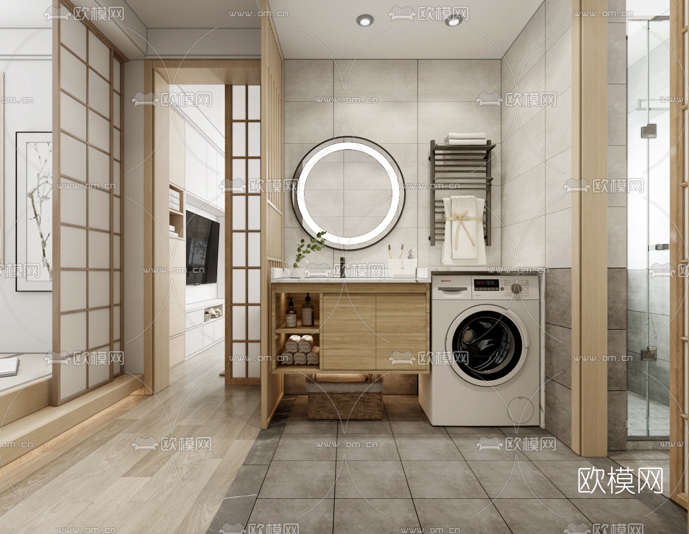 日式卫生间浴室3d模型下载（渲染图1）