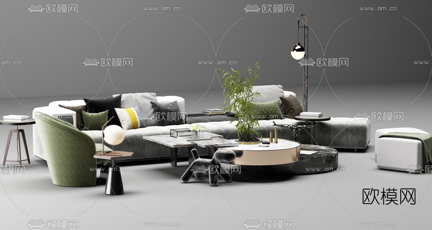 现代布艺转角沙发su模型下载（渲染图2）
