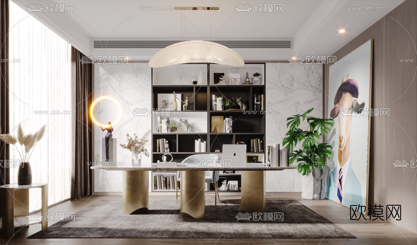 现代轻奢书房3d模型
