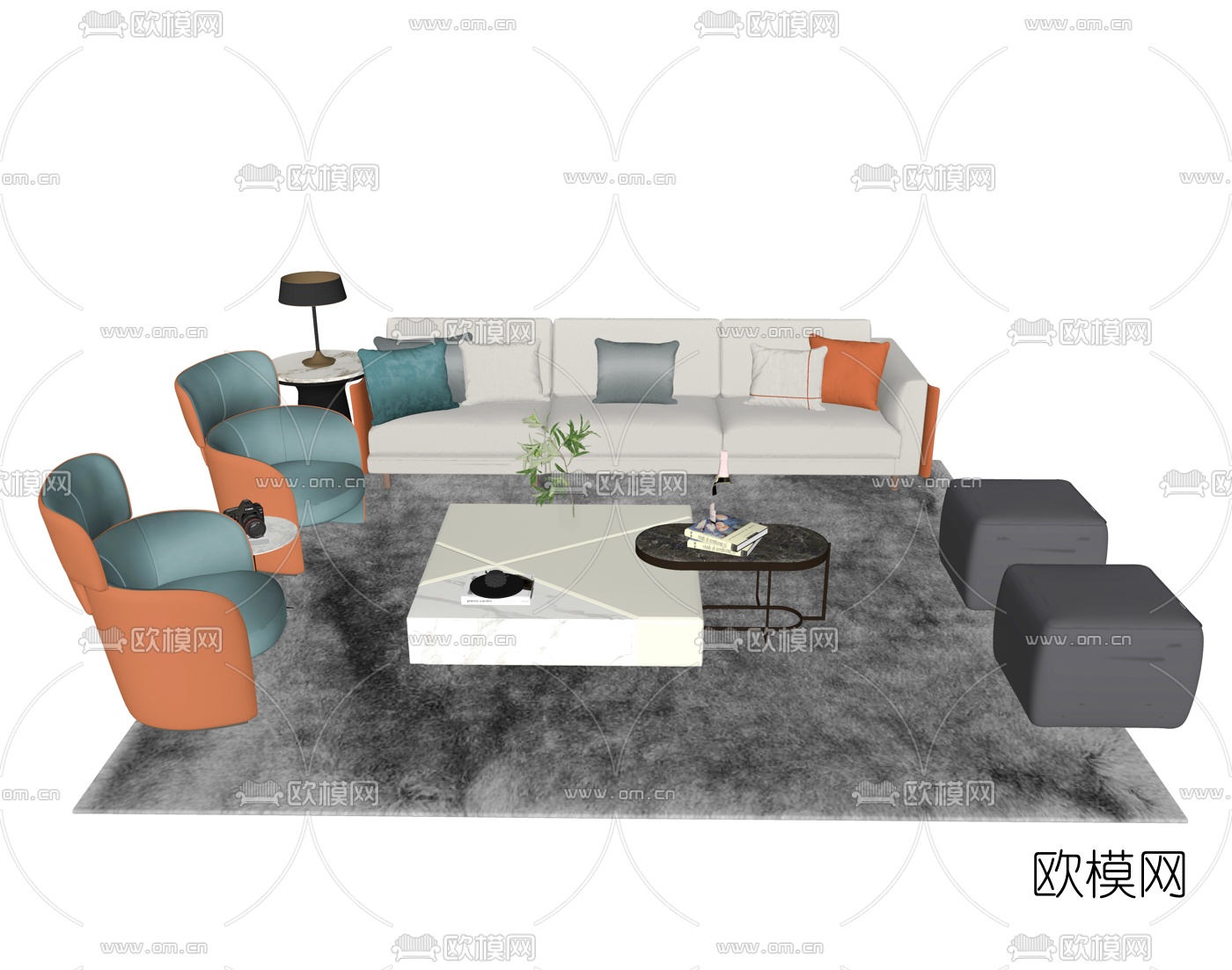 现代布艺沙发茶几组合su模型下载（渲染图2）