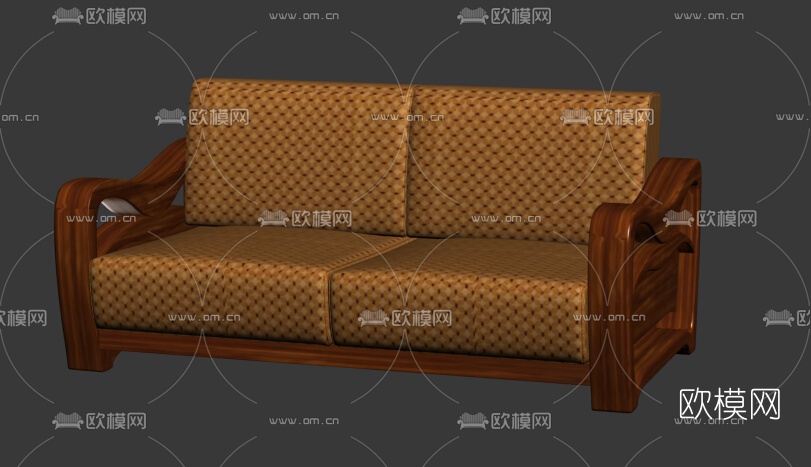 新中式乌金木双人沙发免费3d模型下载（渲染图3）