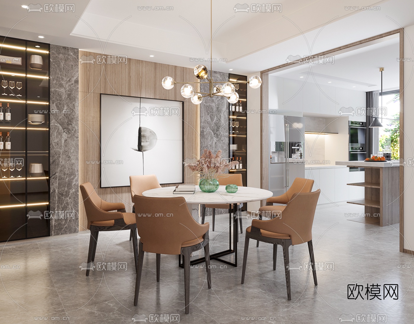 现代大理石餐桌椅3d模型下载