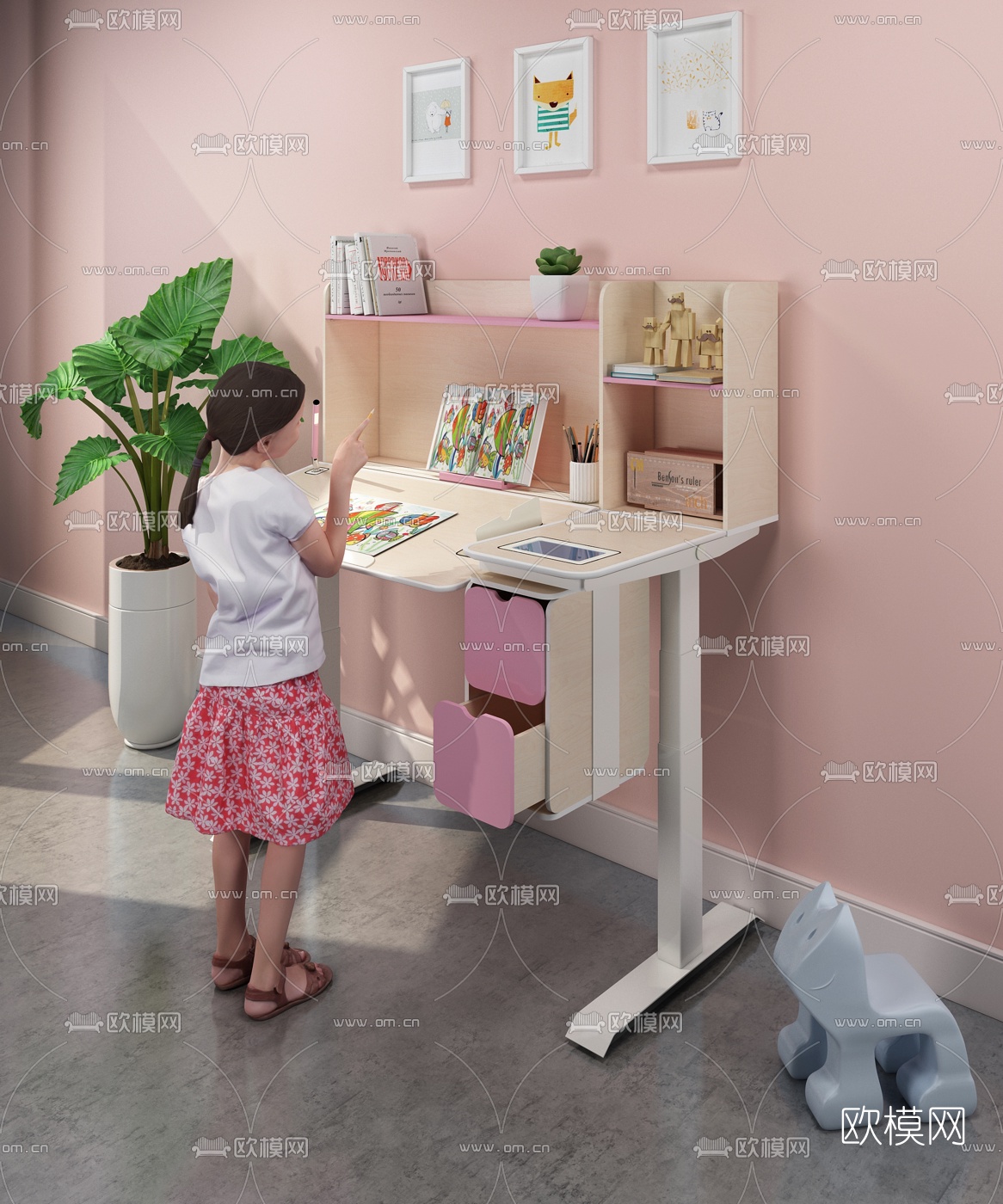 北欧儿童书桌椅3d模型下载（渲染图2）