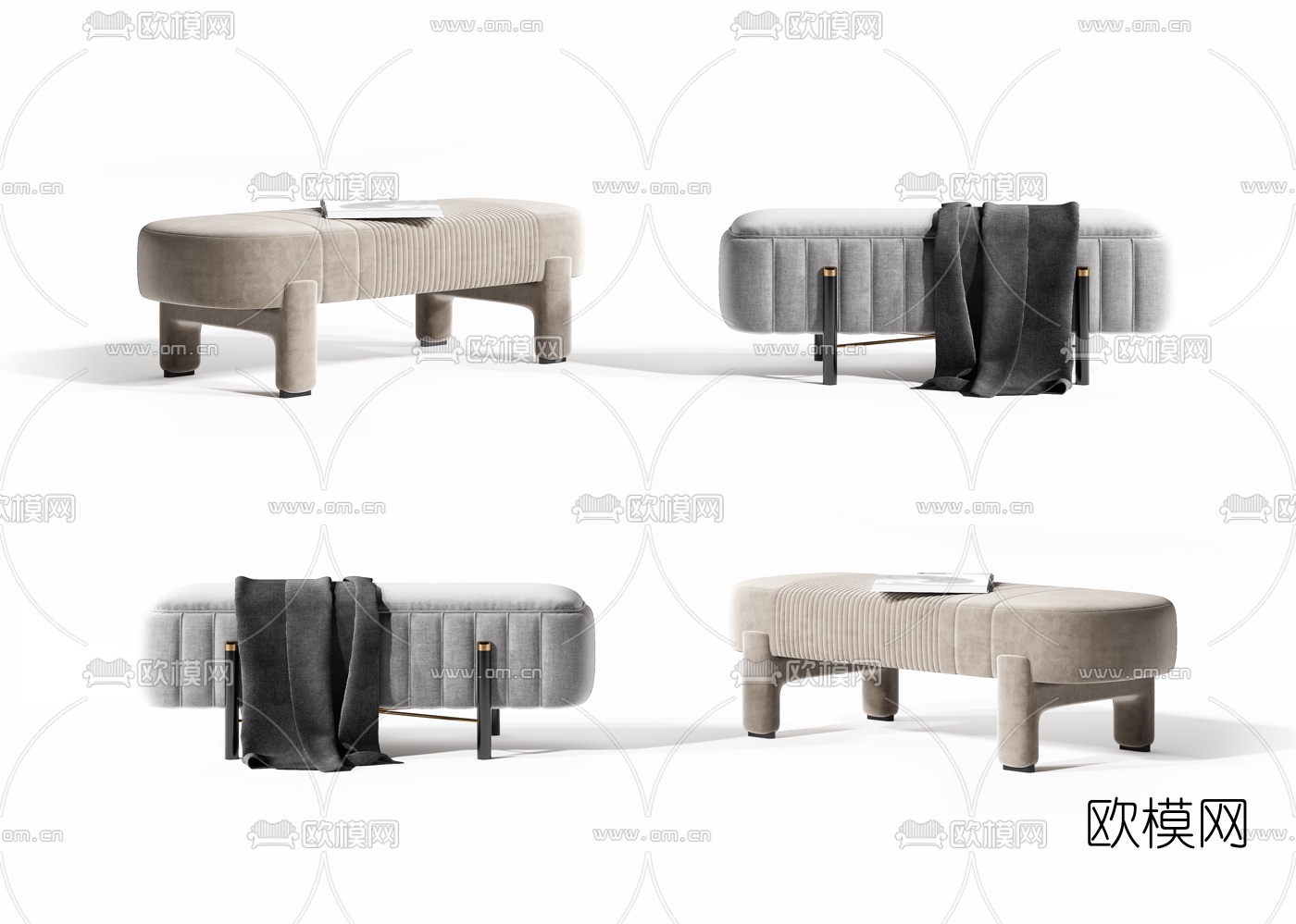 现代布艺床尾凳脚踏3d模型下载