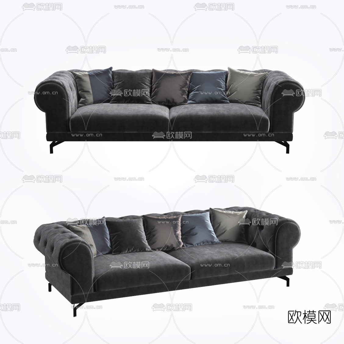 简欧绒布双人沙发3d模型下载