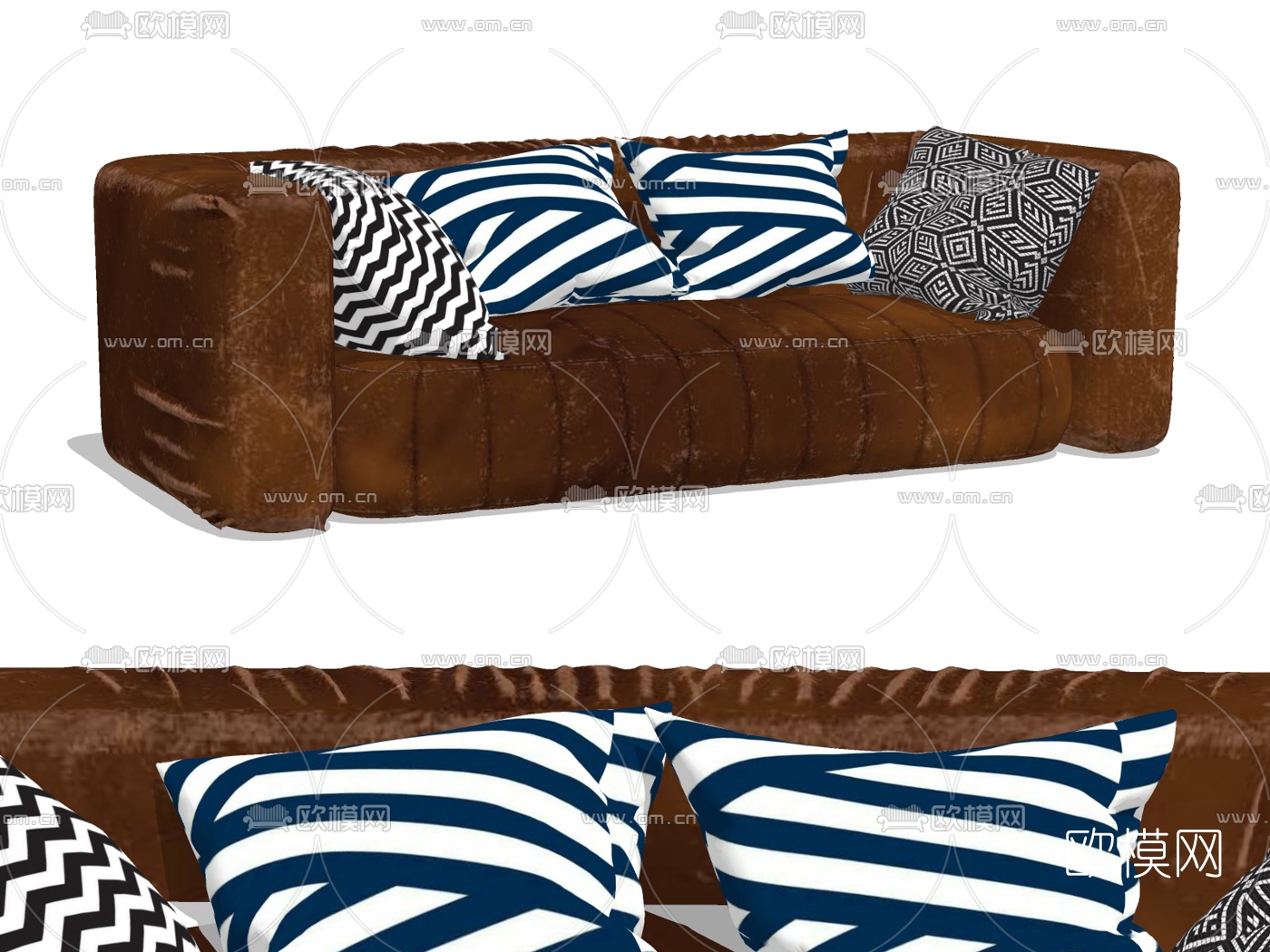 工业风皮革组合沙发su模型下载（渲染图2）
