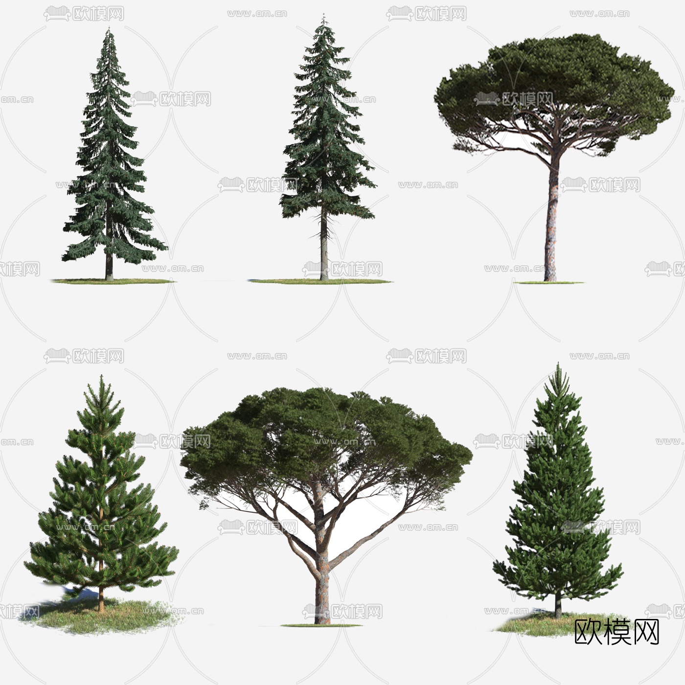 现代户外草地树木3d模型下载
